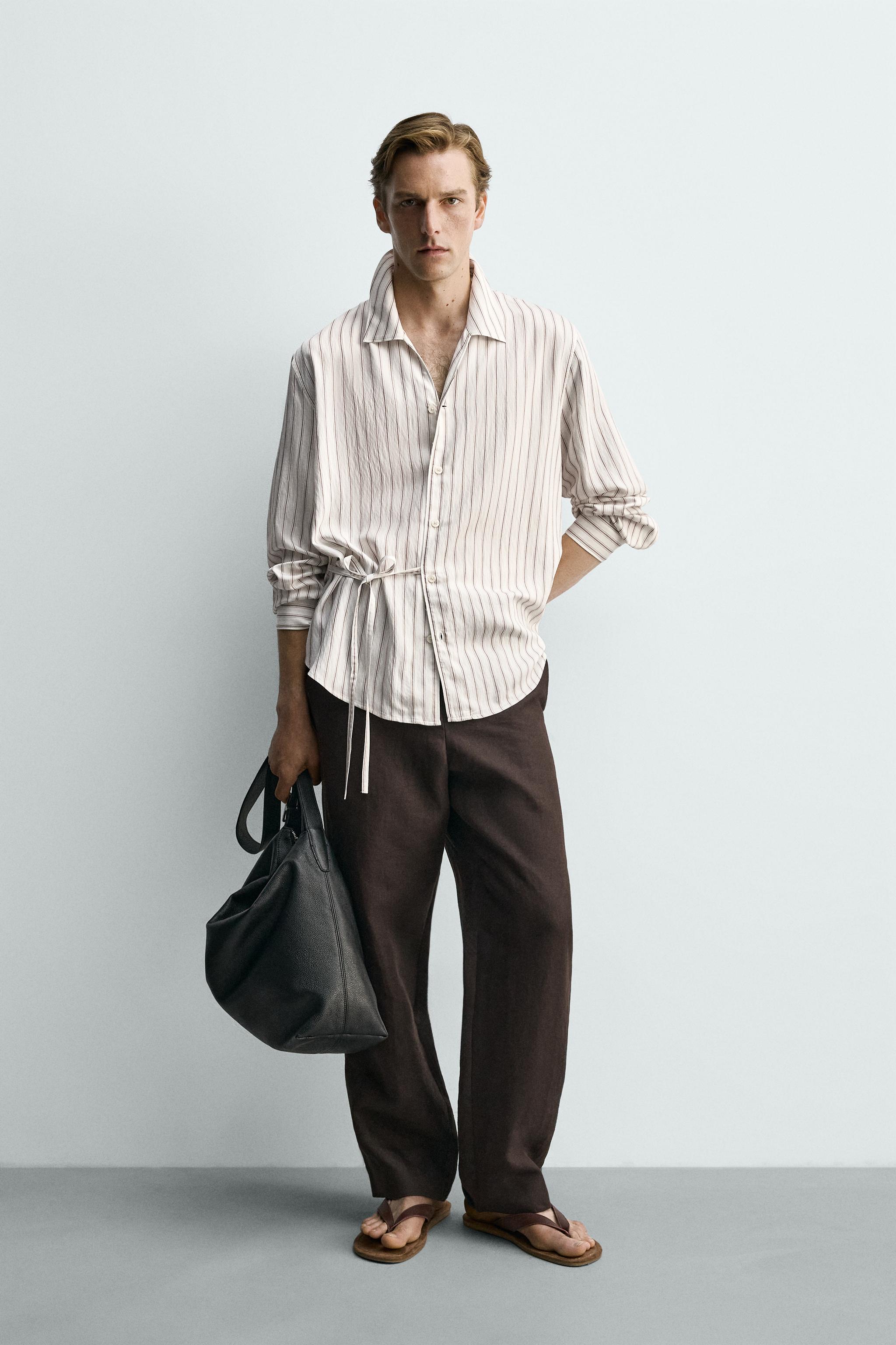 FLOWY STRIPED TIE SHIRT